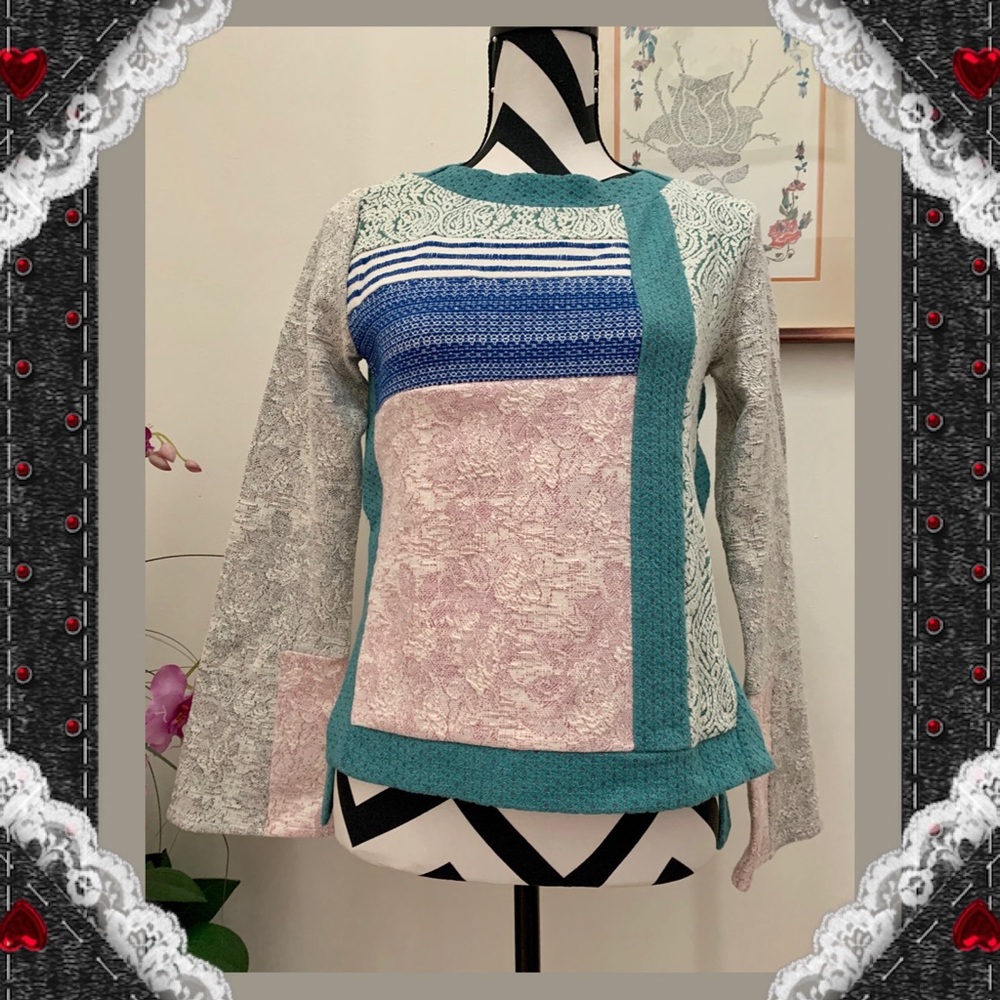 Anthropologie Multiple Pattern Side Split Top - image 1